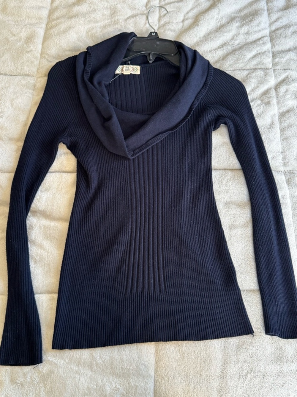 Pink Rose Navy Ribbed Cowl Neck Sweater